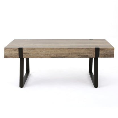 Modern Industrial Coffee Table – Grey MDF Wood with Sleek Metal Legs