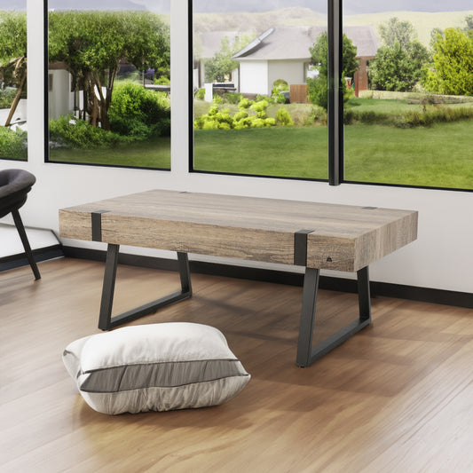 Modern Industrial Coffee Table – Grey MDF Wood with Sleek Metal Legs