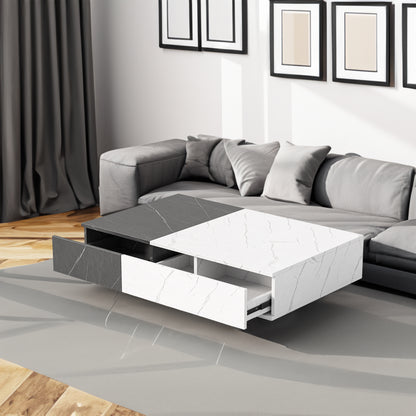 Modern Black & White Coffee Table – Rectangular with 2 Storage Spaces