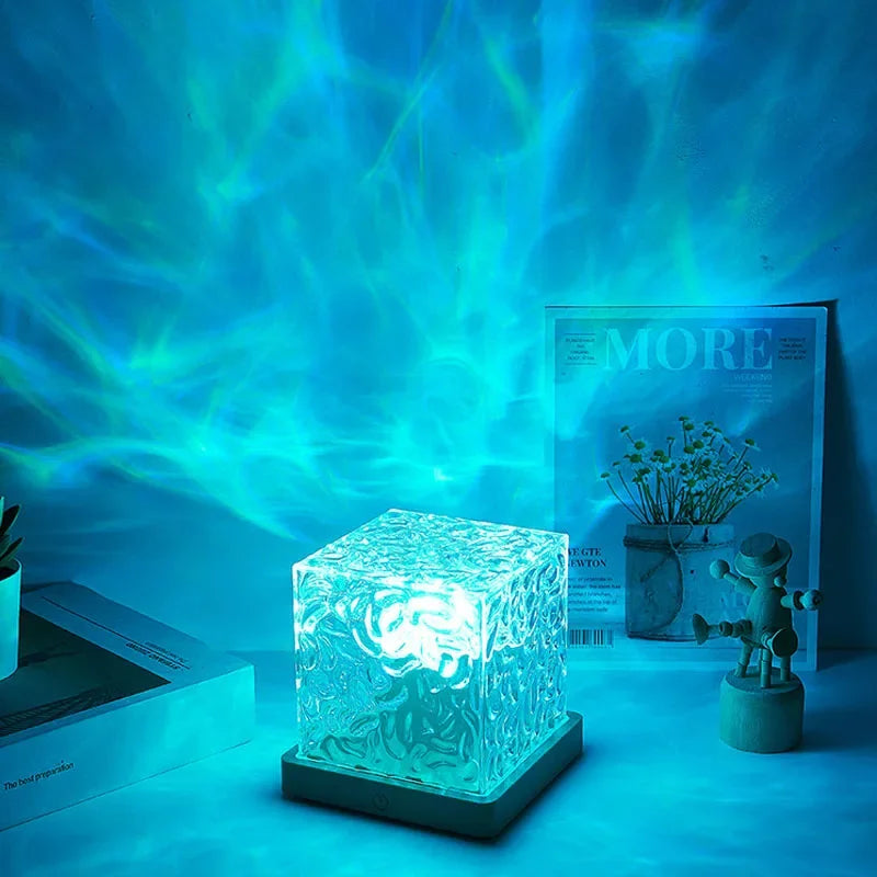 16-Color Rotating Water Ripple Projector Night Light – Crystal Flame Atmosphere Lamp