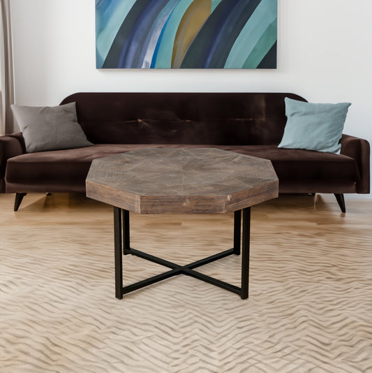 Wooden Octagonal Retro Patchwork Coffee Table