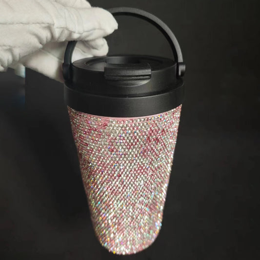 Diamond Inlaid Vacuum Stainless Steel Coffee Cup – 500ml Insulated Car Mug