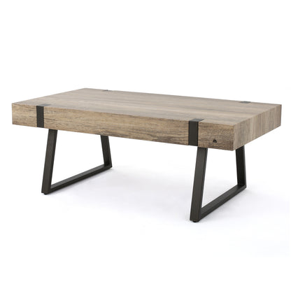 Modern Industrial Coffee Table – Grey MDF Wood with Sleek Metal Legs