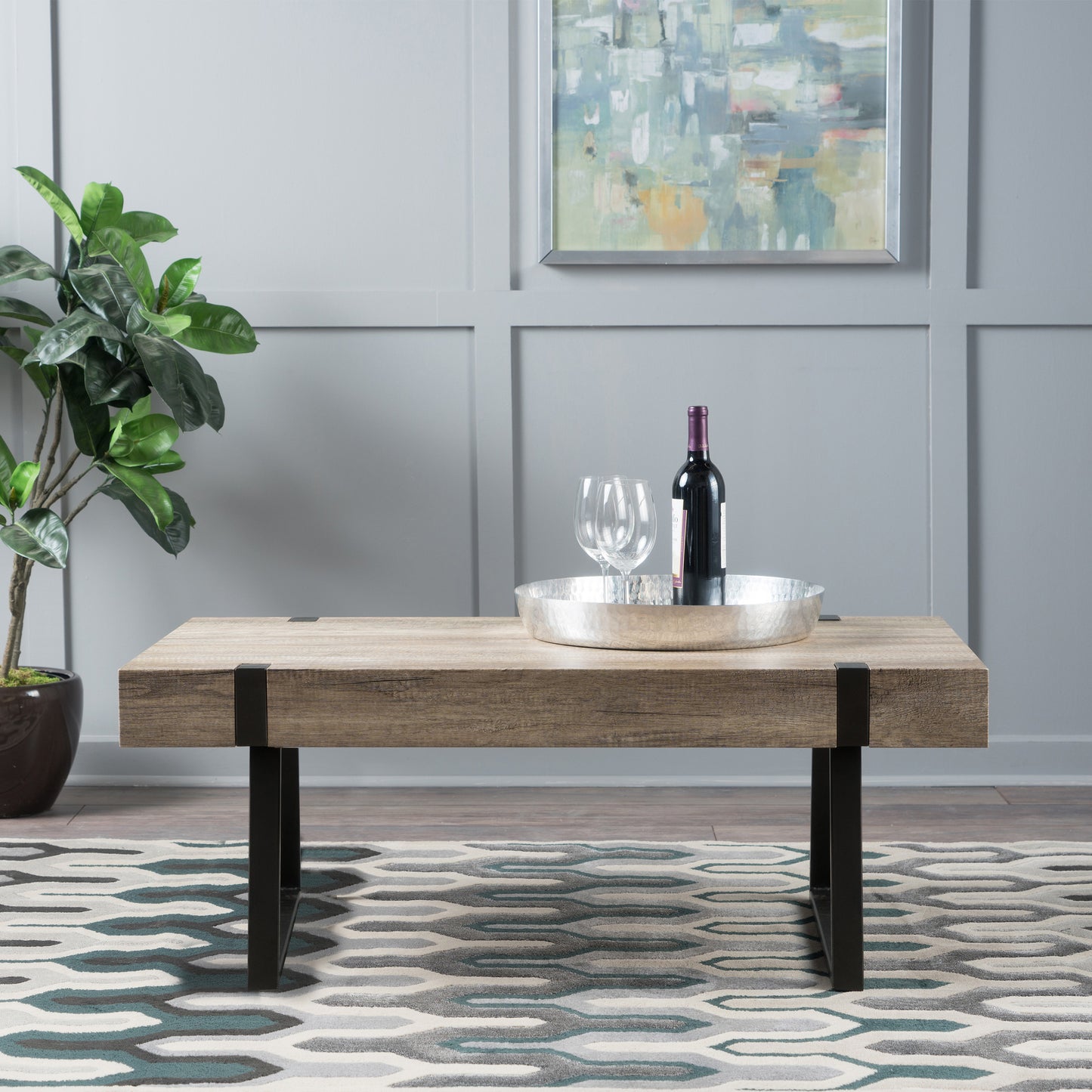 Modern Industrial Coffee Table – Grey MDF Wood with Sleek Metal Legs