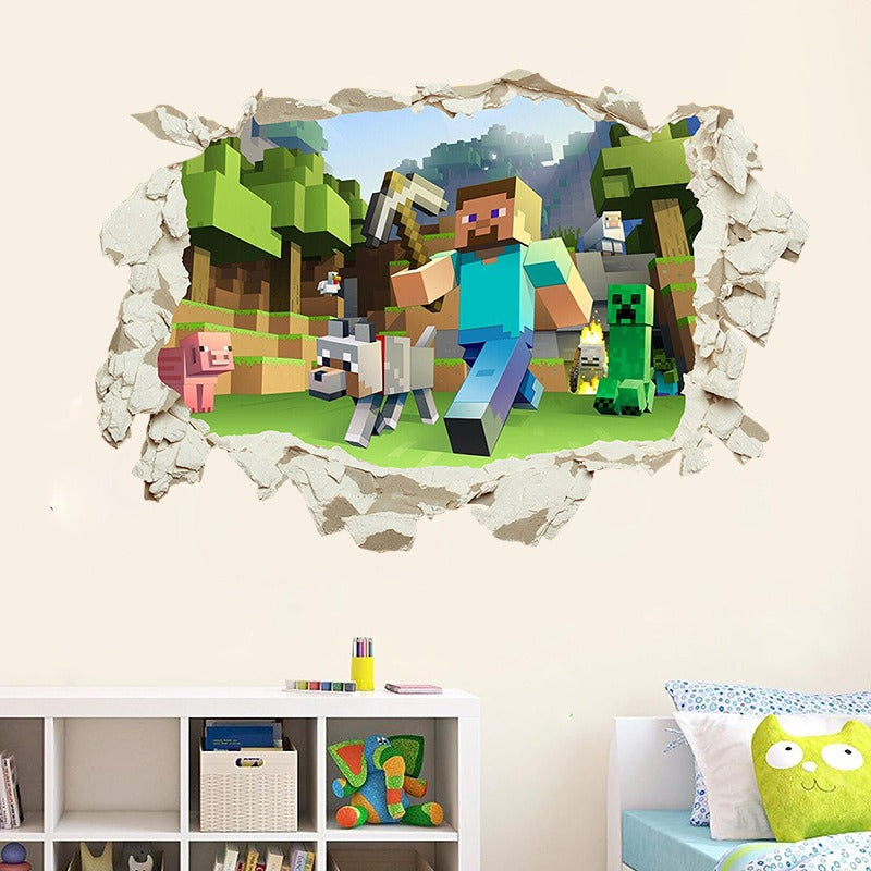 Minecraft Run Away Wall Stickers – Removable PVC Graffiti Decor