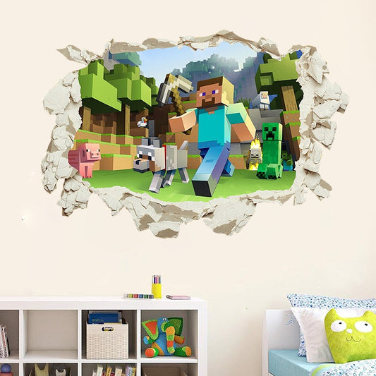 Minecraft Run Away Wall Stickers – Removable PVC Graffiti Decor