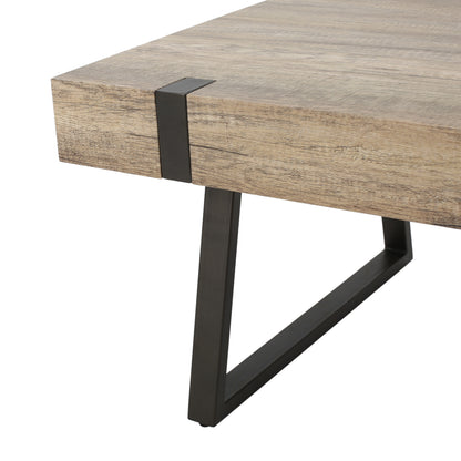 Modern Industrial Coffee Table – Grey MDF Wood with Sleek Metal Legs
