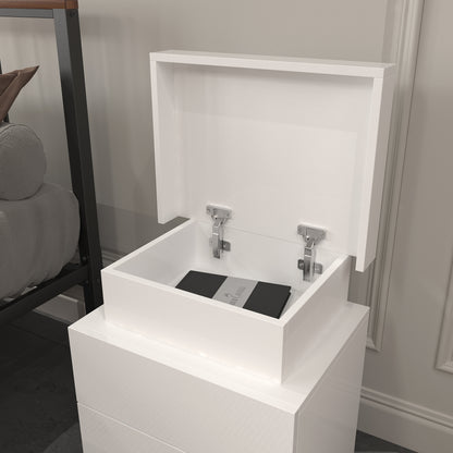 Modern White Nightstand with LED Lights & 2 Storage Drawers