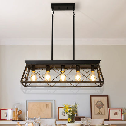 5-Light Farmhouse Chandelier – Rustic Black & Gold Pendant Light for Kitchen Island & Dining Room