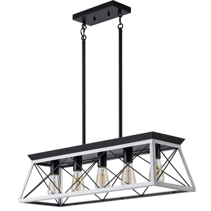 5-Light Farmhouse Chandelier – White Rustic Pendant Light for Dining Room & Kitchen