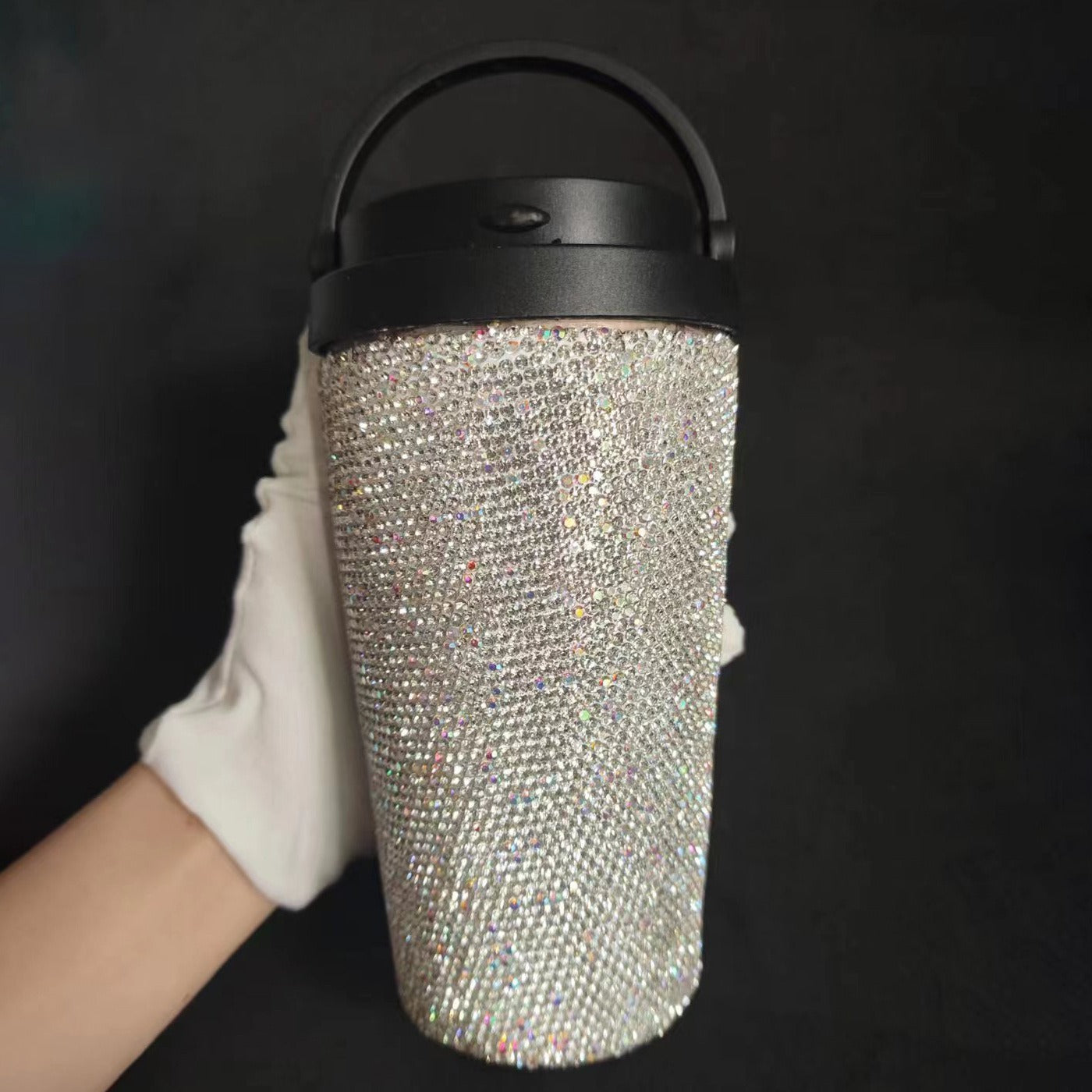 Diamond Inlaid Vacuum Stainless Steel Coffee Cup – 500ml Insulated Car Mug