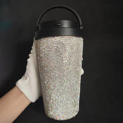 Diamond Inlaid Vacuum Stainless Steel Coffee Cup – 500ml Insulated Car Mug