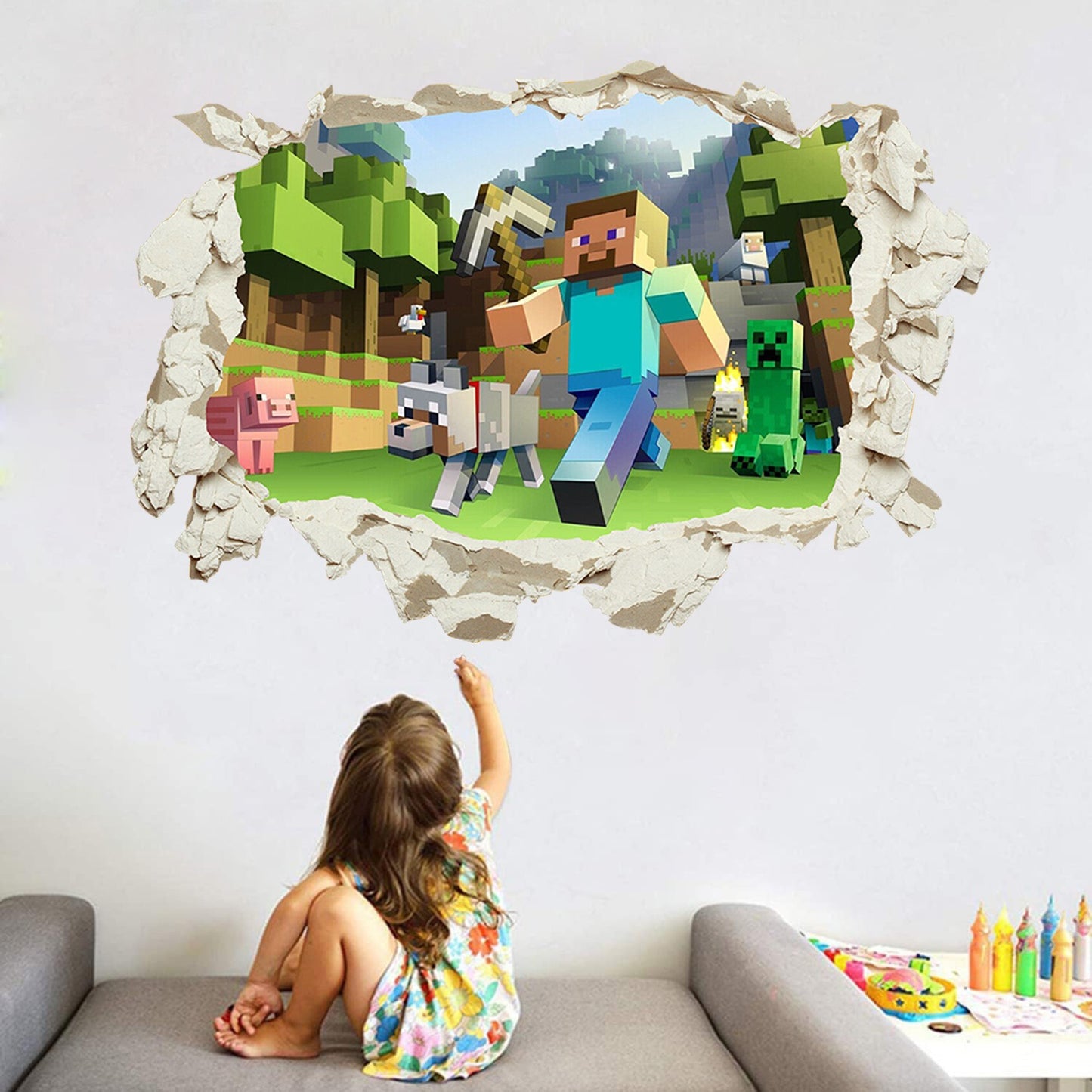 Minecraft Run Away Wall Stickers – Removable PVC Graffiti Decor