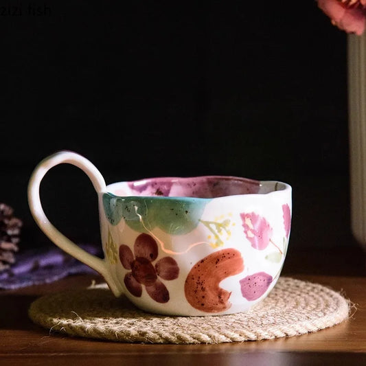 Hand-Painted Ceramic Mug – Creative Big Handle Coffee & Tea Cup