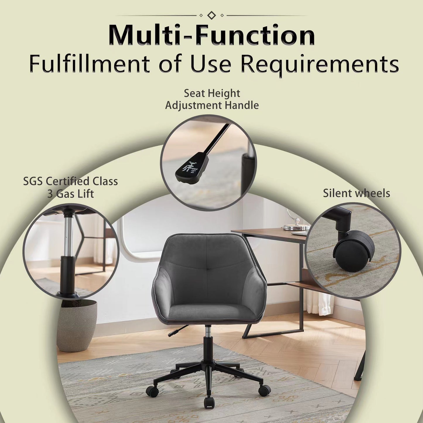 Modern Velvet Office Desk Chair with Wheels – Stylish & Comfortable Home Vanity Chair
