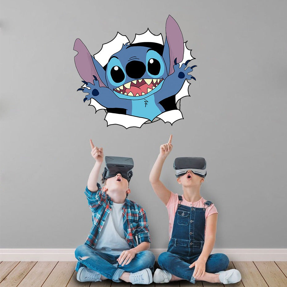 3D Broken Wall Stitch Wallpaper – Self-Adhesive Cartoon Anime Wall Sticker