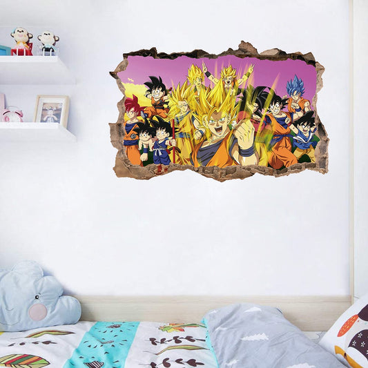 3D Broken Wall Dragon Ball Wall Sticker – Self-Adhesive Anime Decor