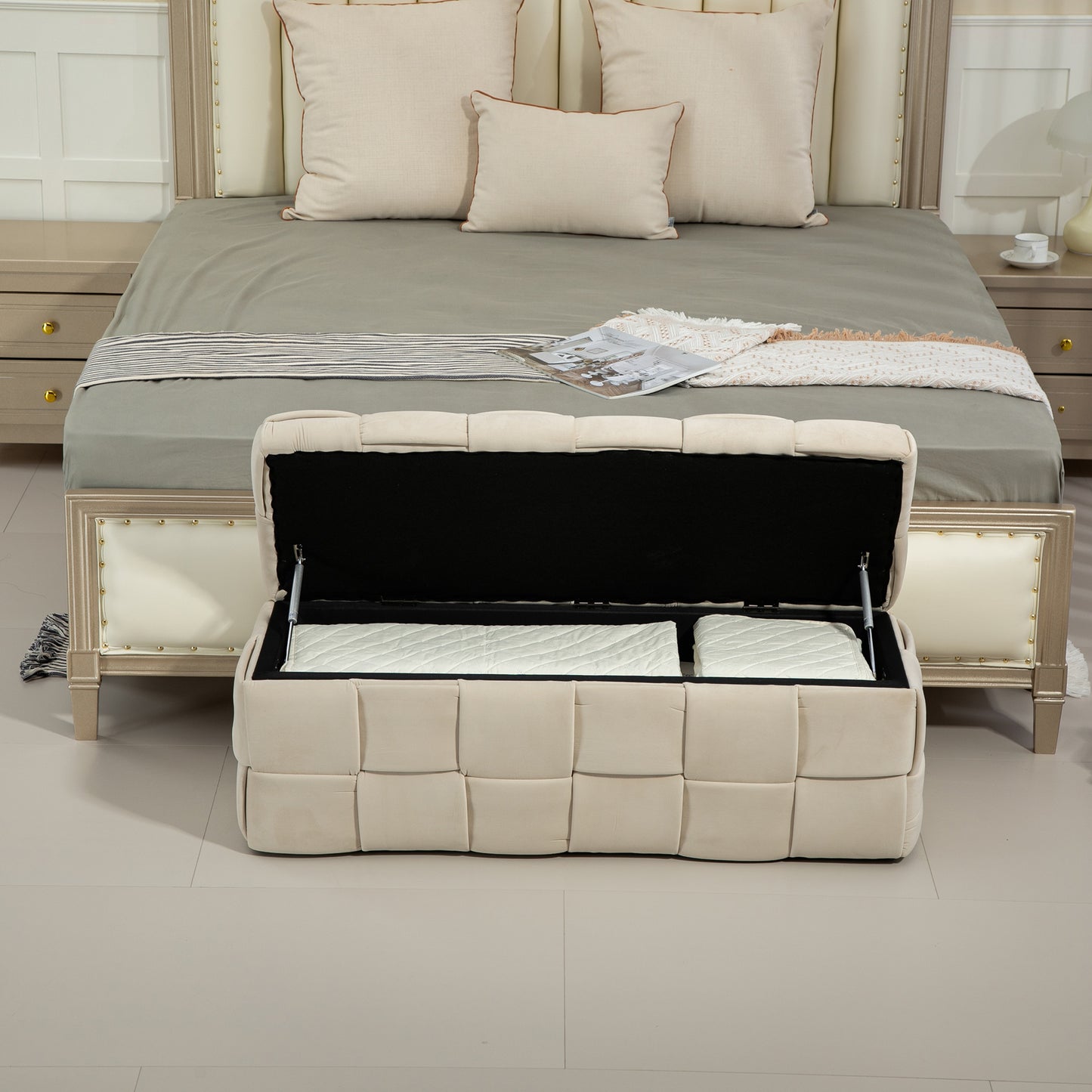 COOLMORE Velvet Storage Ottoman Bench