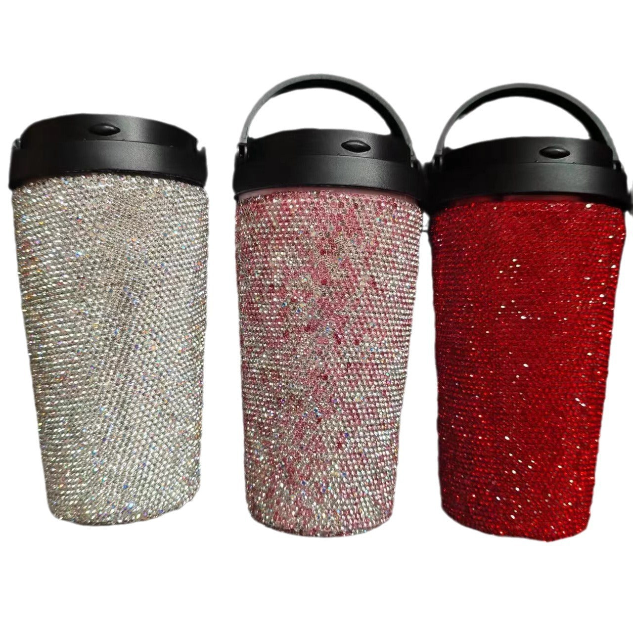 Diamond Inlaid Vacuum Stainless Steel Coffee Cup – 500ml Insulated Car Mug