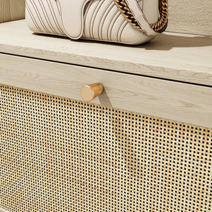 Natural Bohemian Rattan Shoe Cabinet – 3 Flip Drawers, Shelves & Storage Drawer