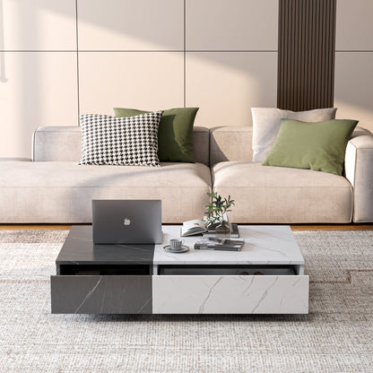 Modern Black & White Coffee Table – Rectangular with 2 Storage Spaces