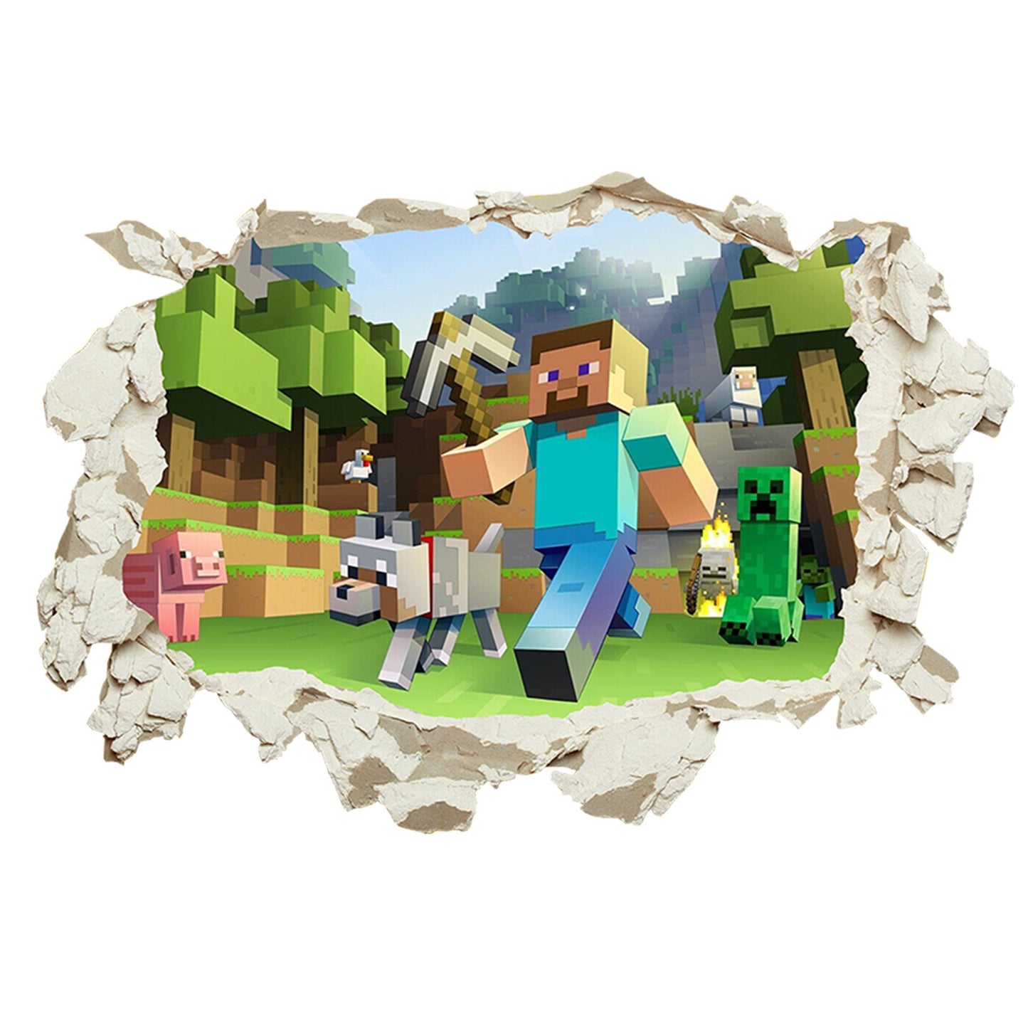 Minecraft Run Away Wall Stickers – Removable PVC Graffiti Decor