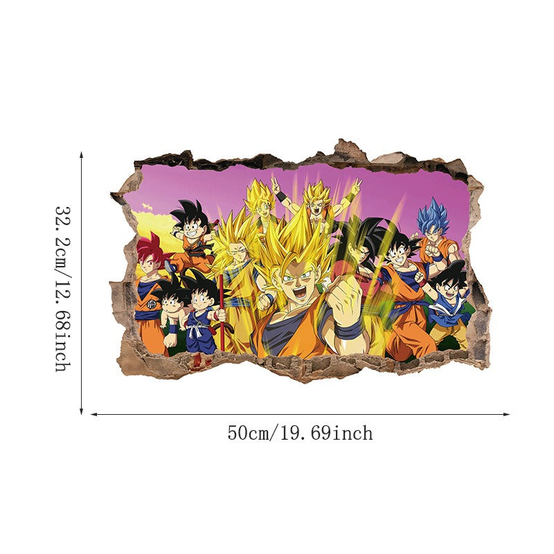 3D Broken Wall Dragon Ball Wall Sticker – Self-Adhesive Anime Decor