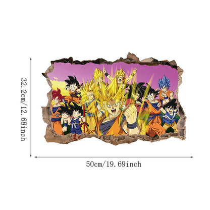 3D Broken Wall Dragon Ball Wall Sticker – Self-Adhesive Anime Decor