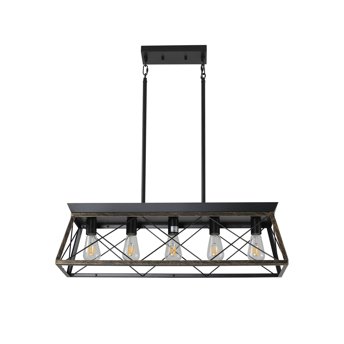 5-Light Farmhouse Chandelier – Rustic Black & Gold Pendant Light for Kitchen Island & Dining Room