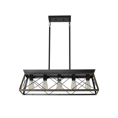 5-Light Farmhouse Chandelier – Rustic Black & Gold Pendant Light for Kitchen Island & Dining Room