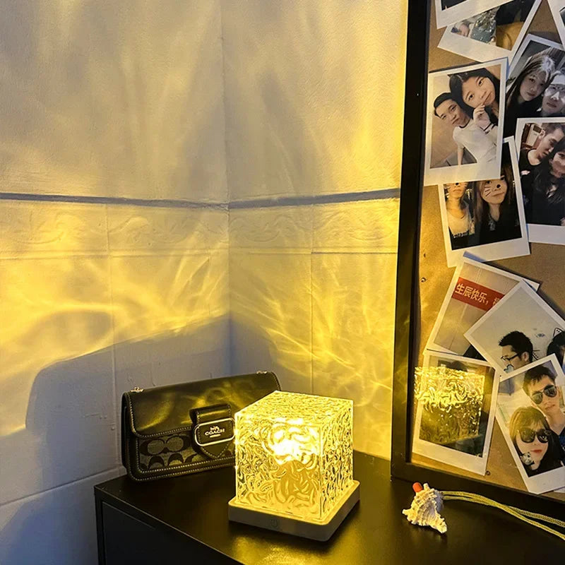 16-Color Rotating Water Ripple Projector Night Light – Crystal Flame Atmosphere Lamp