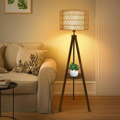 Boho Tripod Floor Lamp with Shelves