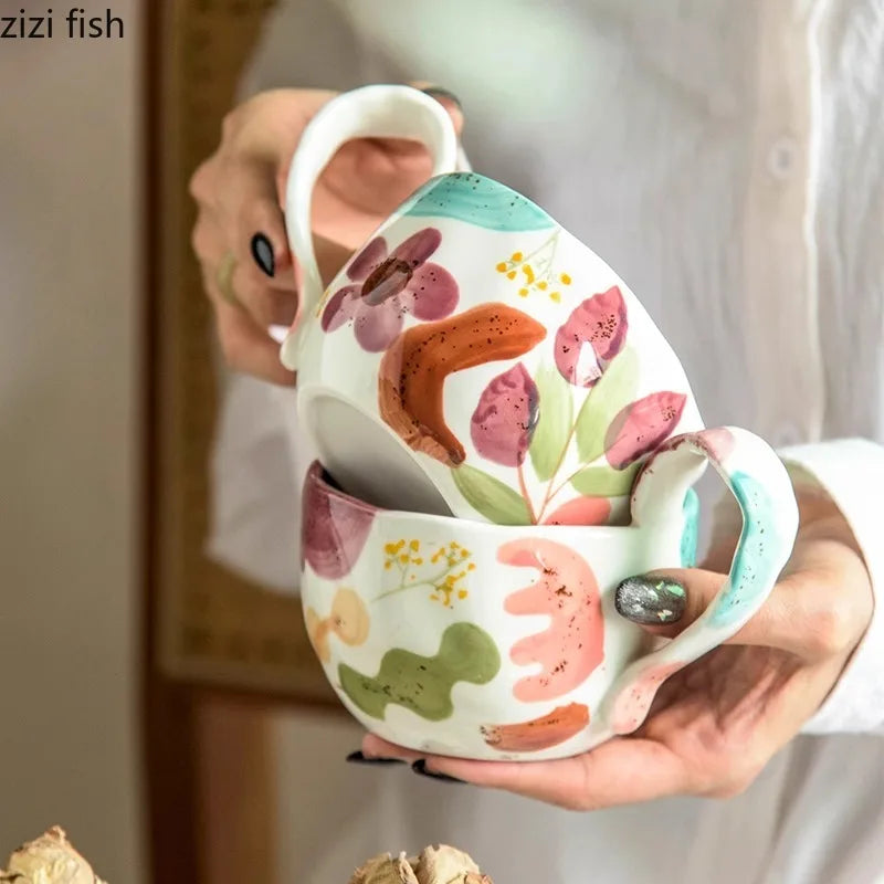 Hand-Painted Ceramic Mug – Creative Big Handle Coffee & Tea Cup