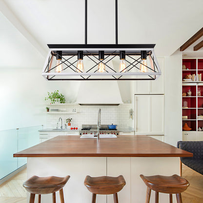 5-Light Farmhouse Chandelier – White Rustic Pendant Light for Dining Room & Kitchen