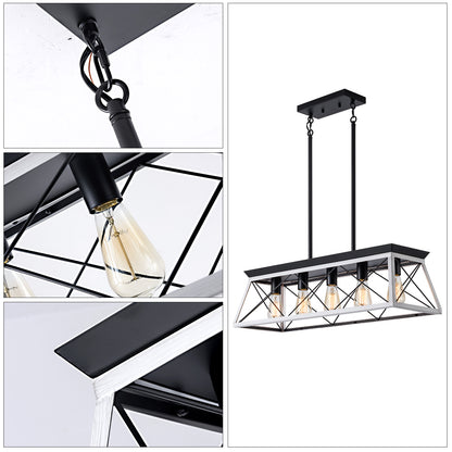 5-Light Farmhouse Chandelier – White Rustic Pendant Light for Dining Room & Kitchen
