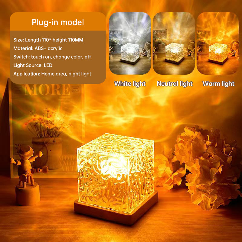 16-Color Rotating Water Ripple Projector Night Light – Crystal Flame Atmosphere Lamp