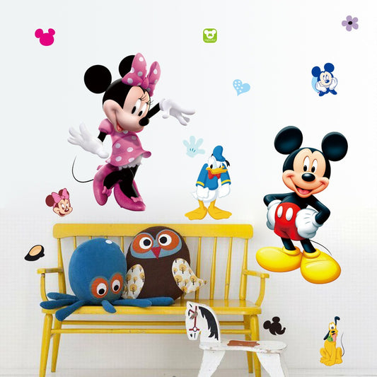 Mickey & Minnie Wall Sticker – Waterproof Cartoon Decor for Kids' Rooms