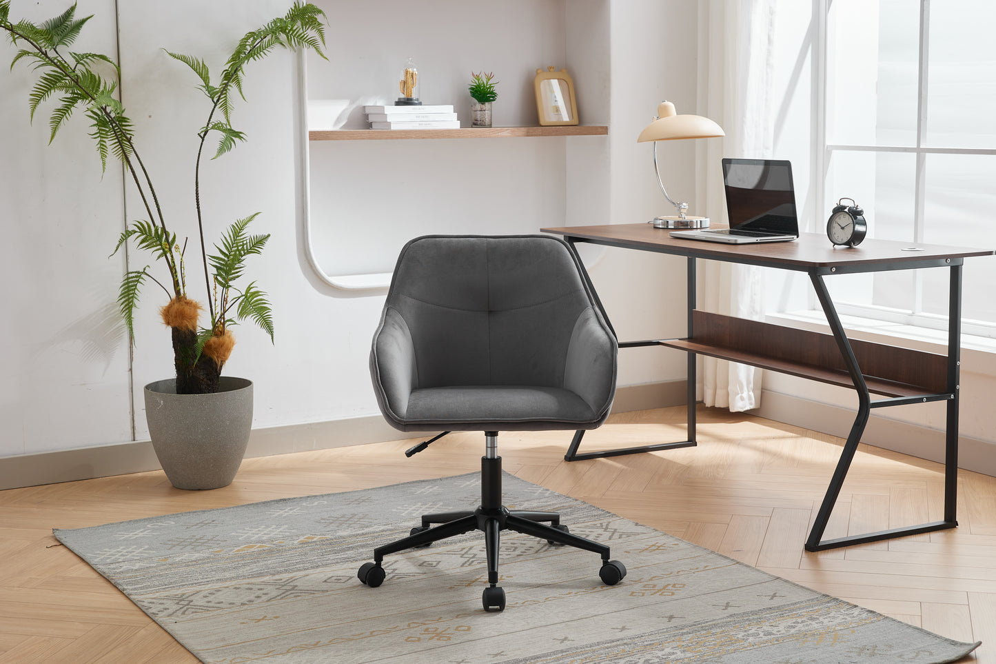 Modern Velvet Office Desk Chair with Wheels – Stylish & Comfortable Home Vanity Chair