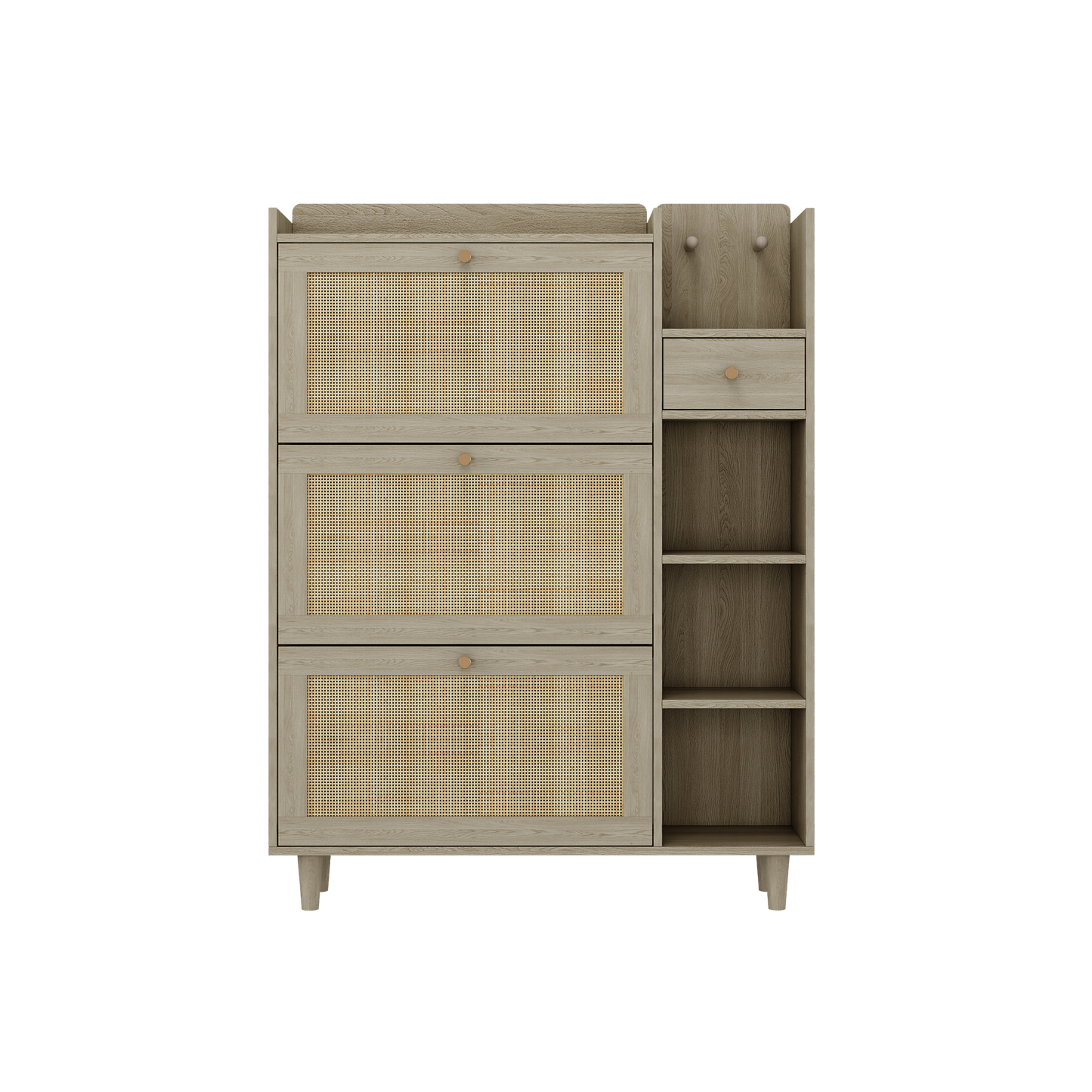Natural Bohemian Rattan Shoe Cabinet – 3 Flip Drawers, Shelves & Storage Drawer