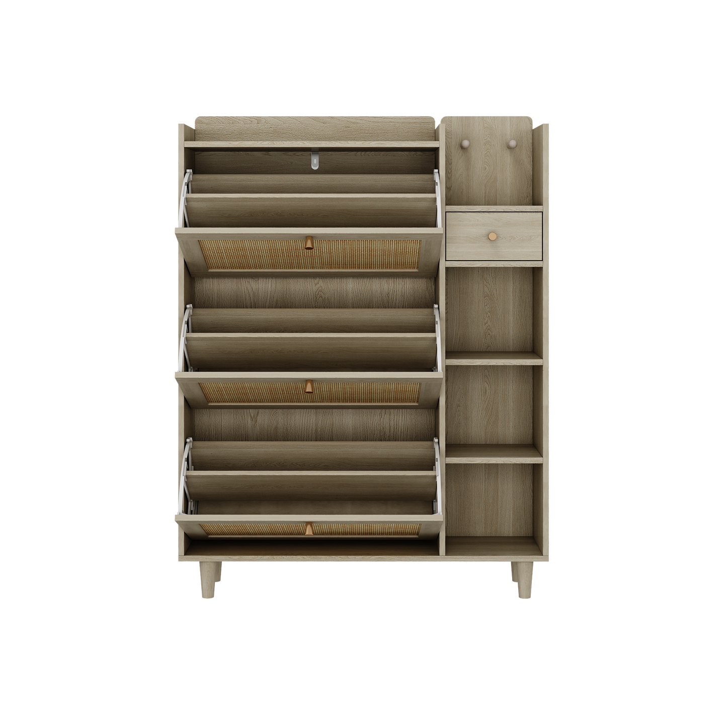 Natural Bohemian Rattan Shoe Cabinet – 3 Flip Drawers, Shelves & Storage Drawer