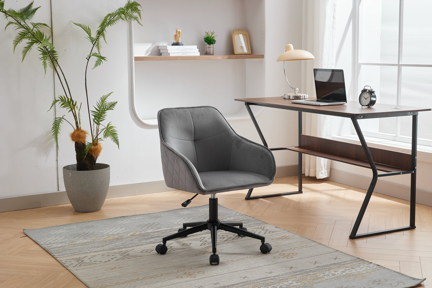 Modern Velvet Office Desk Chair with Wheels – Stylish & Comfortable Home Vanity Chair