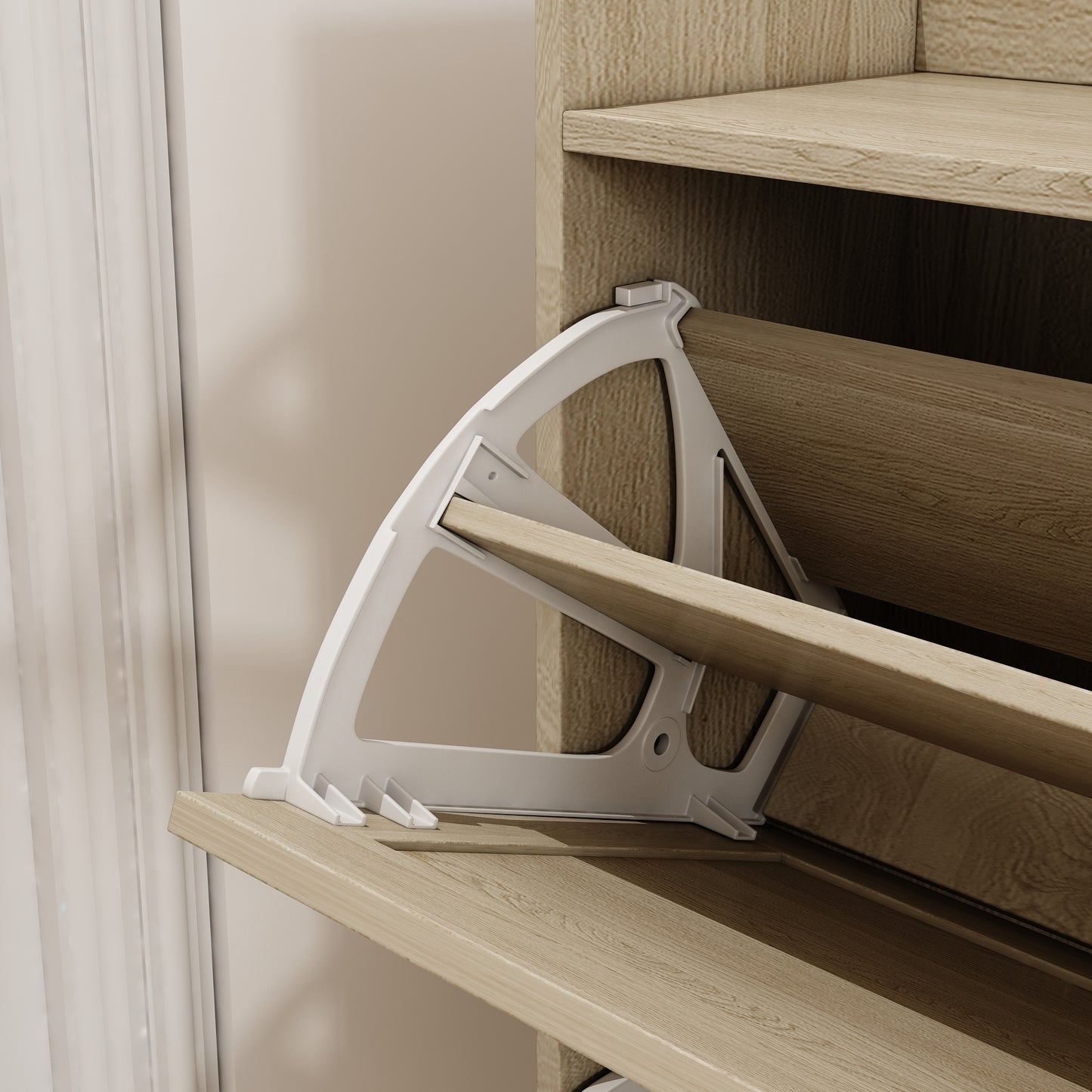 Natural Bohemian Rattan Shoe Cabinet – 3 Flip Drawers, Shelves & Storage Drawer