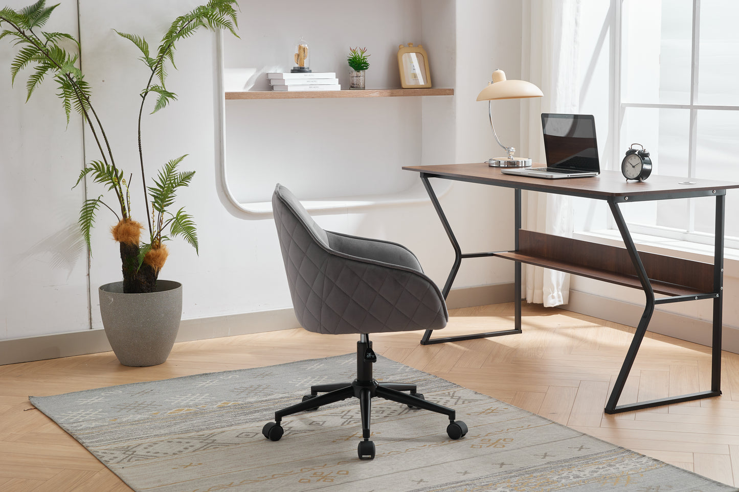 Modern Velvet Office Desk Chair with Wheels – Stylish & Comfortable Home Vanity Chair