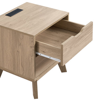 Nordica Oak Nightstand with USB & Type-C Charging – 2-Drawer Bedside Table
