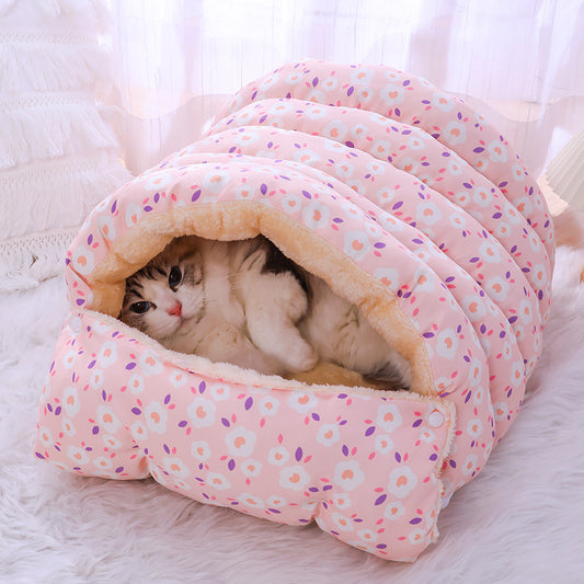Warm Cat & Dog Bed with Detachable Sleeping Bag – Plush, Thickened Velvet Comfort
