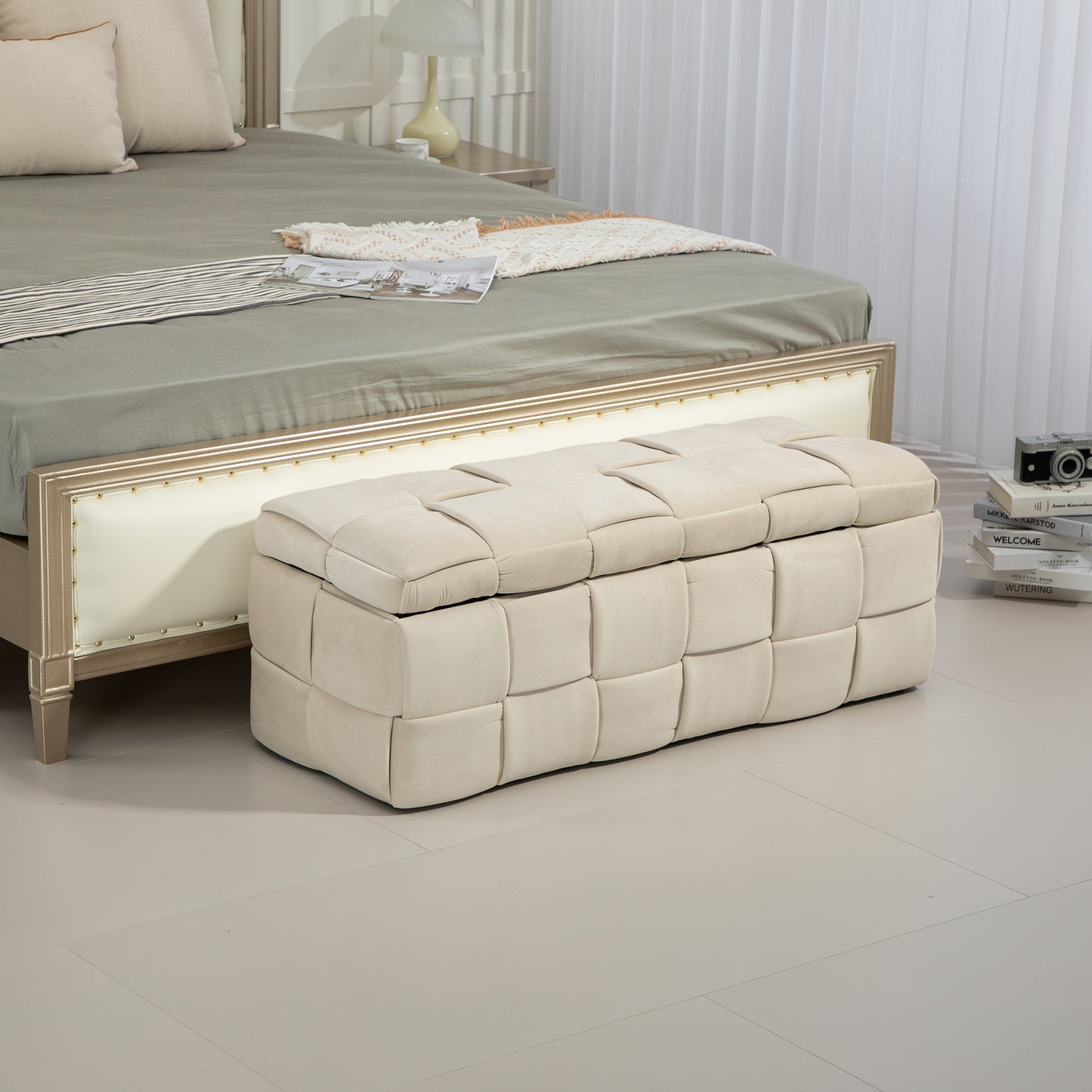 COOLMORE Velvet Storage Ottoman Bench