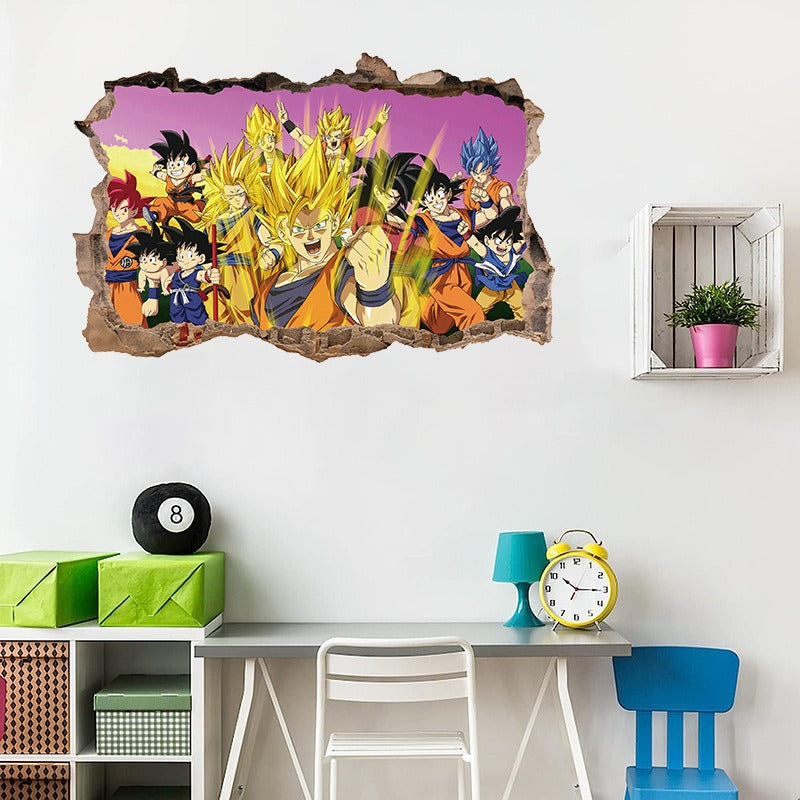 3D Broken Wall Dragon Ball Wall Sticker – Self-Adhesive Anime Decor