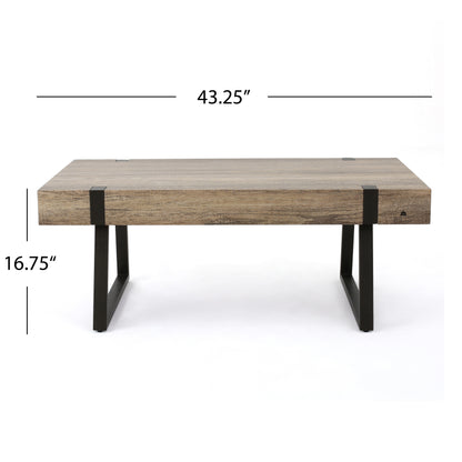 Modern Industrial Coffee Table – Grey MDF Wood with Sleek Metal Legs